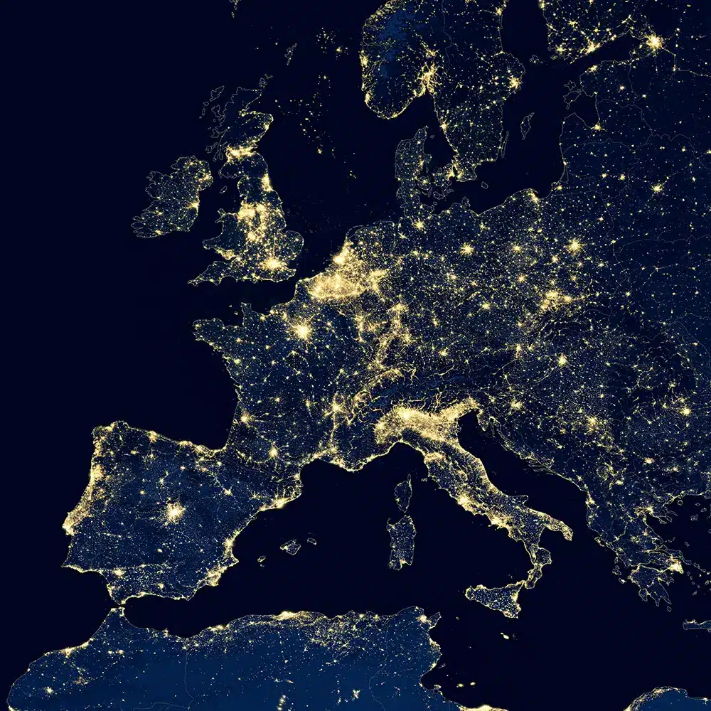 Tarchon-Interconnector-Europe-Map Aerial view of Europe, showing the geographical scope of the Tarchon interconnector project.